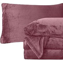 Elegant Comfort Luxuriously Soft 4-Piece Velvet Plush Flannel Sheet Set - Premium Quality - Cozy Warm, Anti-Static, Non Pilling Fuzzy Velvet Flannel Fleece Deep Pocket Sheet Set - Twin XL, Rose
