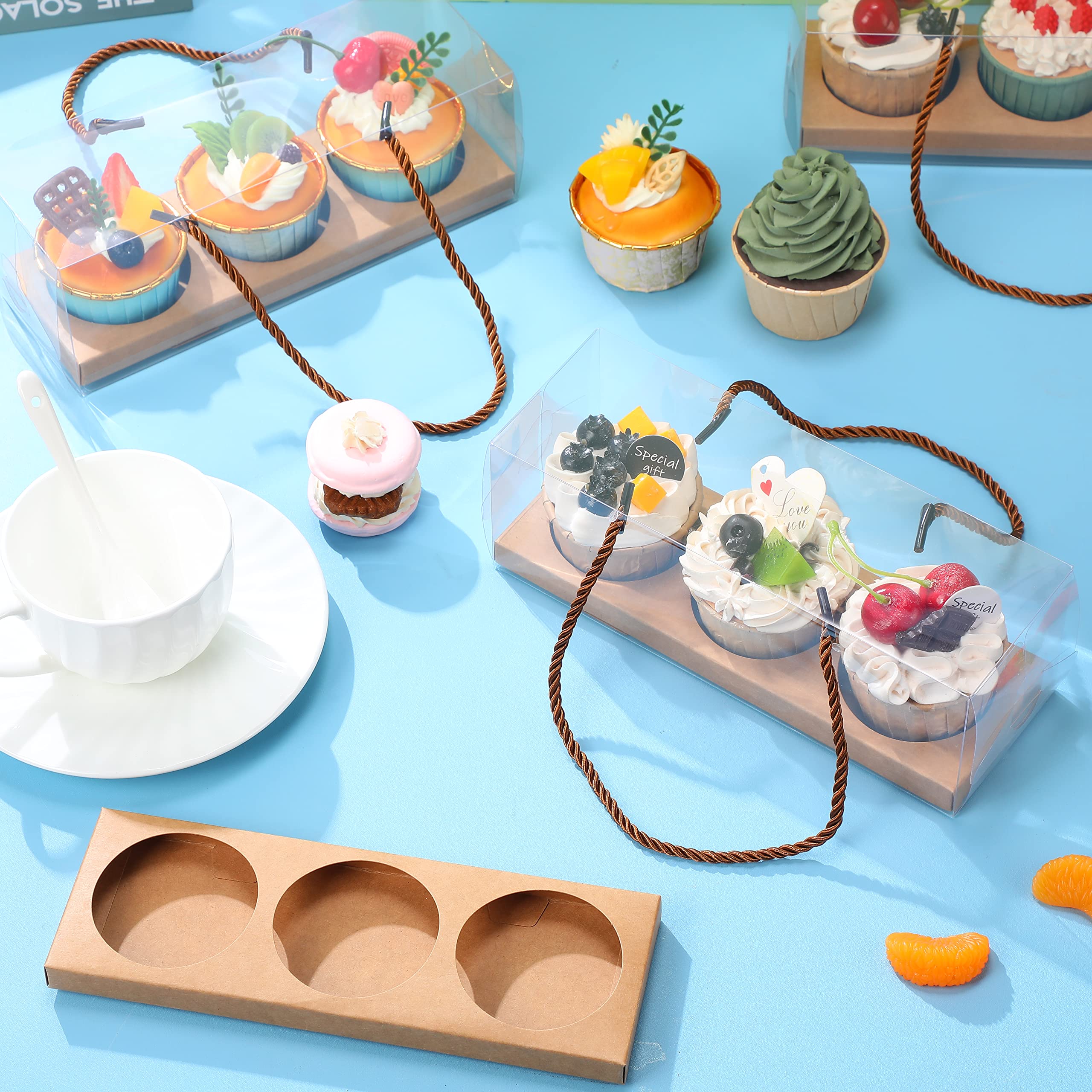 Brown Clear Cupcake Boxes - 20 Pack with Handles -6
