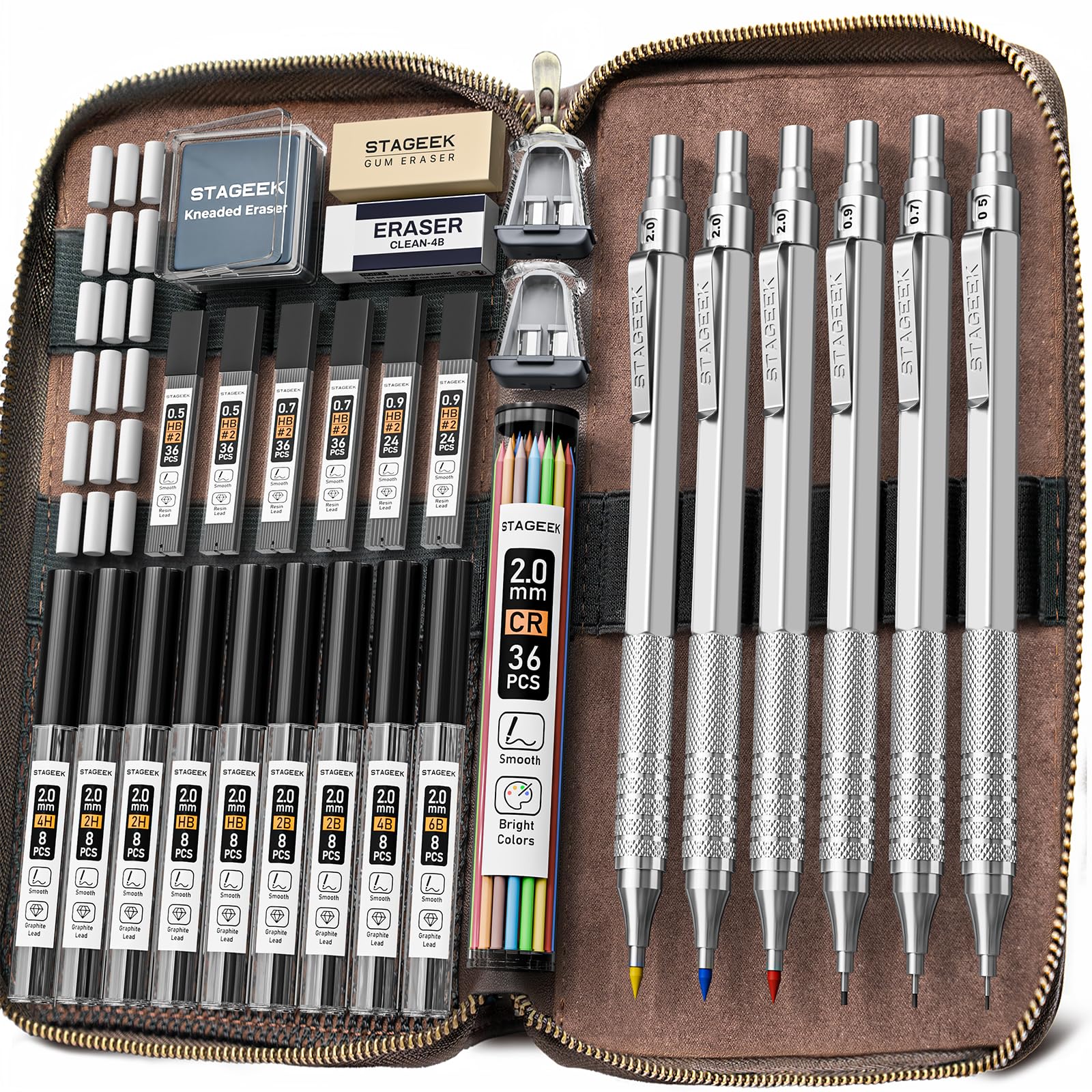 STAGEEK Metall druckbleistift 0.5/0.7/0.9/2.0mm 6 Stück Set