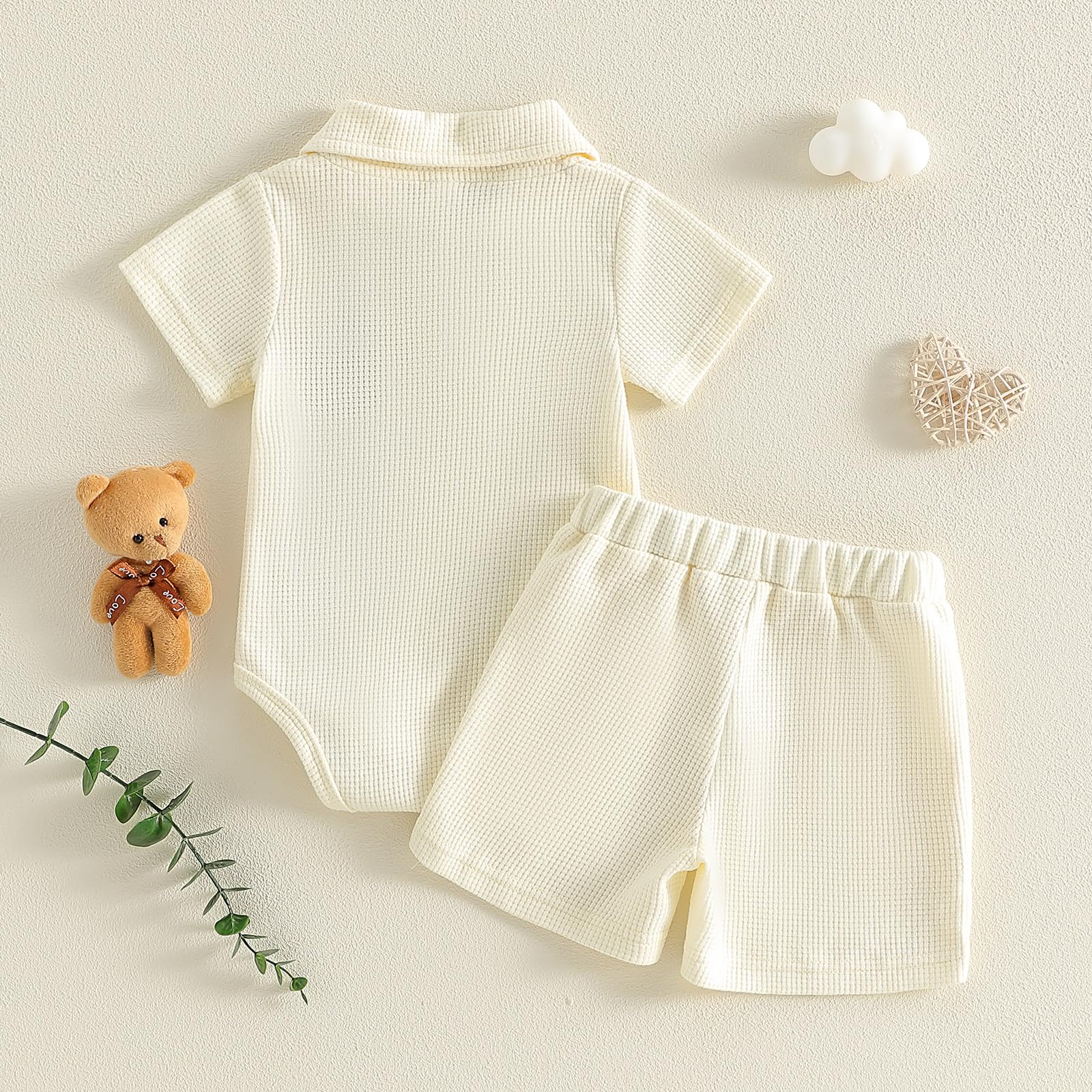 Vêtement Naissance Bébé Garçon Eté Body Ours à Manches Courtes + Short Ensemble 2 Pièces