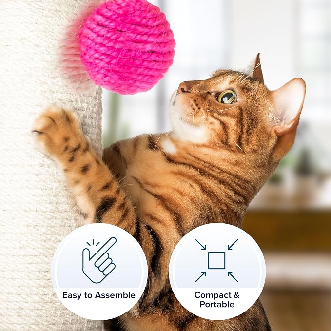 Rascador para Gatos de 17 Pulgadas - Sisal y Alfombra con Juguete en Bola Rosa Brillante miniatura 3