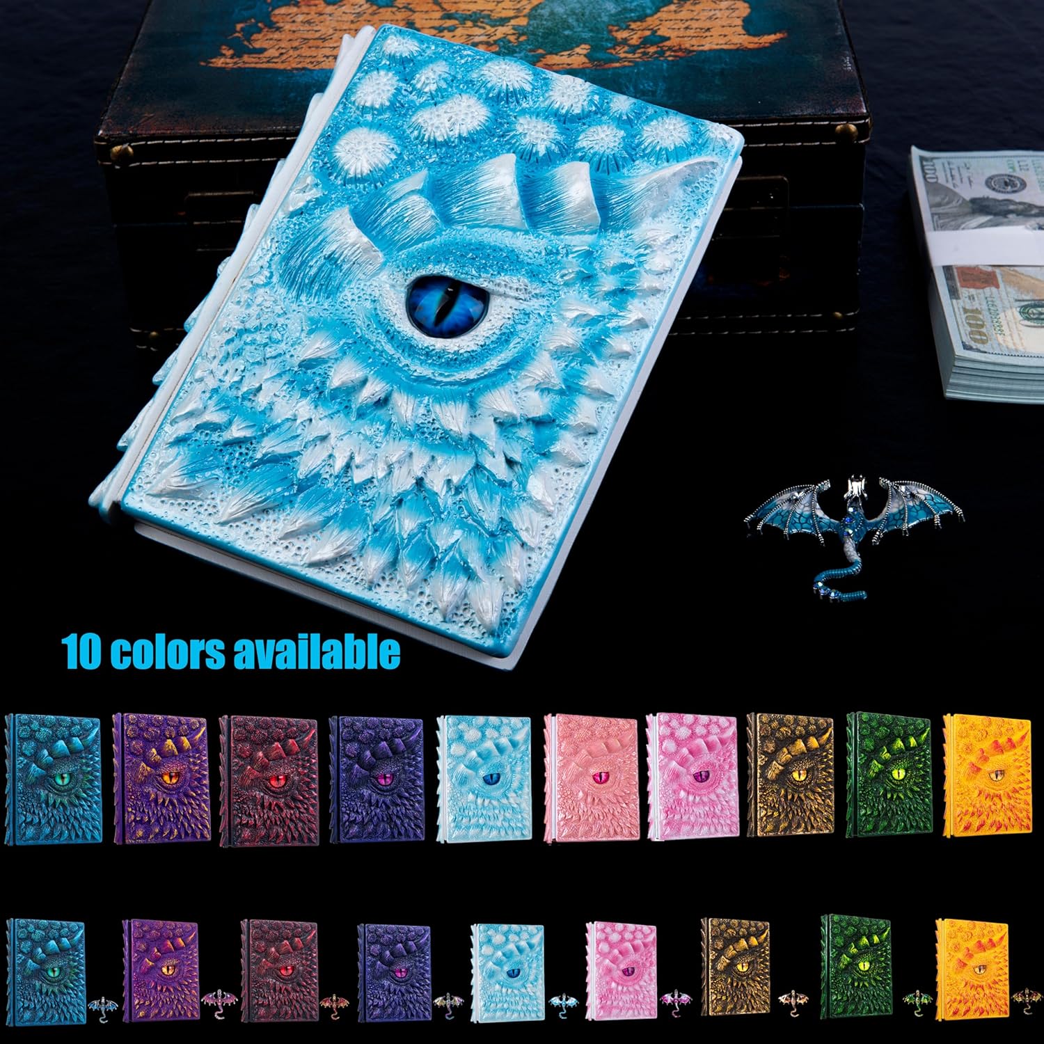 3D Dragon Eye Embossed Journal,Resin Engraving Notebook,Dnd notebook for Dragon Lovers ，Blank Paper,Hardcover Travel Notepad for Writing,Sketchbook,Collection,Gift,Decoration A4 and A5 Size (A5-Ice dragon-Lined)
