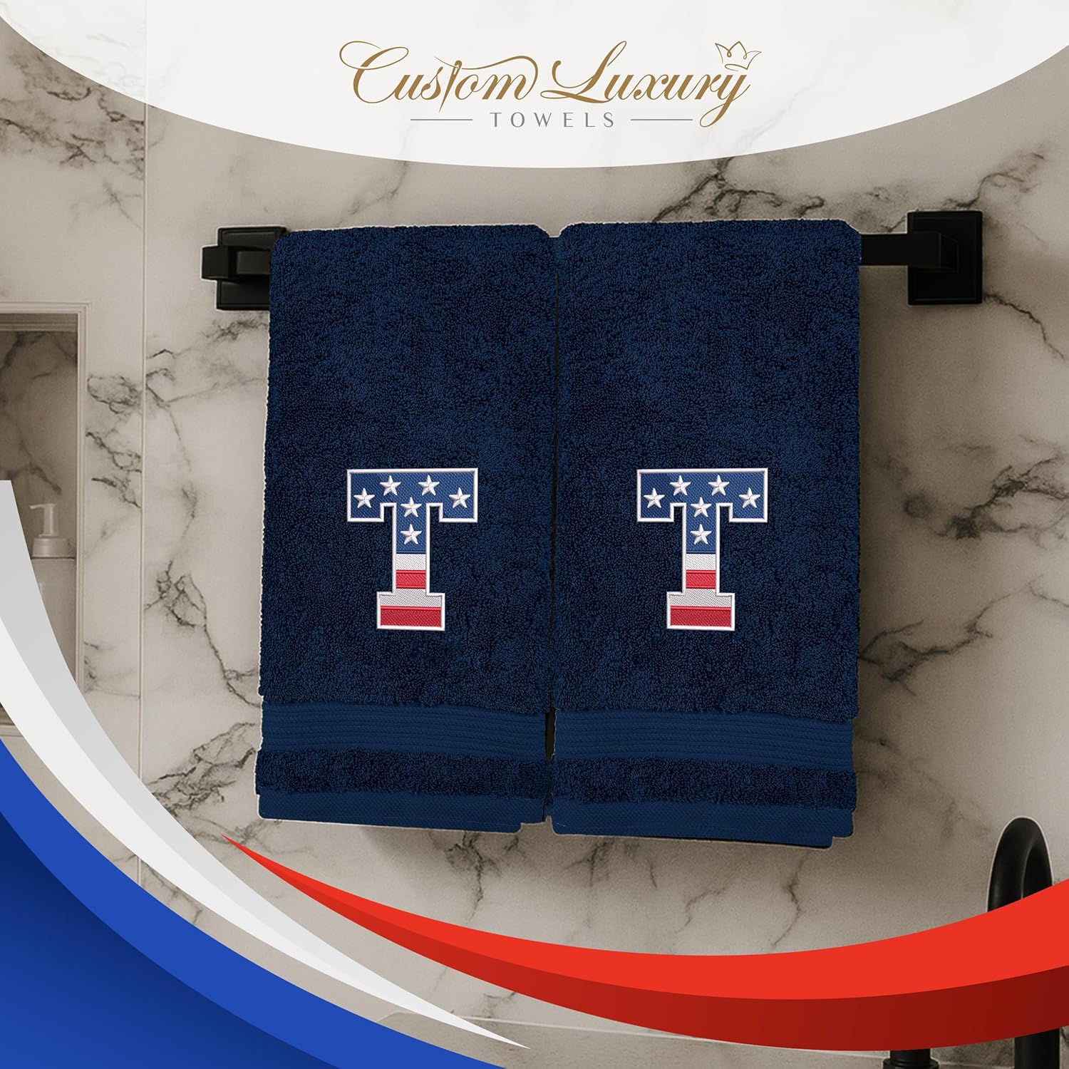 Monogrammed Hand Towels for Bathroom in USA Font | Luxury Cotton Turkish Towels | Embroidered in USA | Set of 2 | Choose Set Color | A - Z