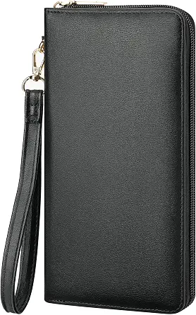 Chelmon Women's Vegan Leather Clutch Wallet with Zip, Hand Strap, Large Capacity