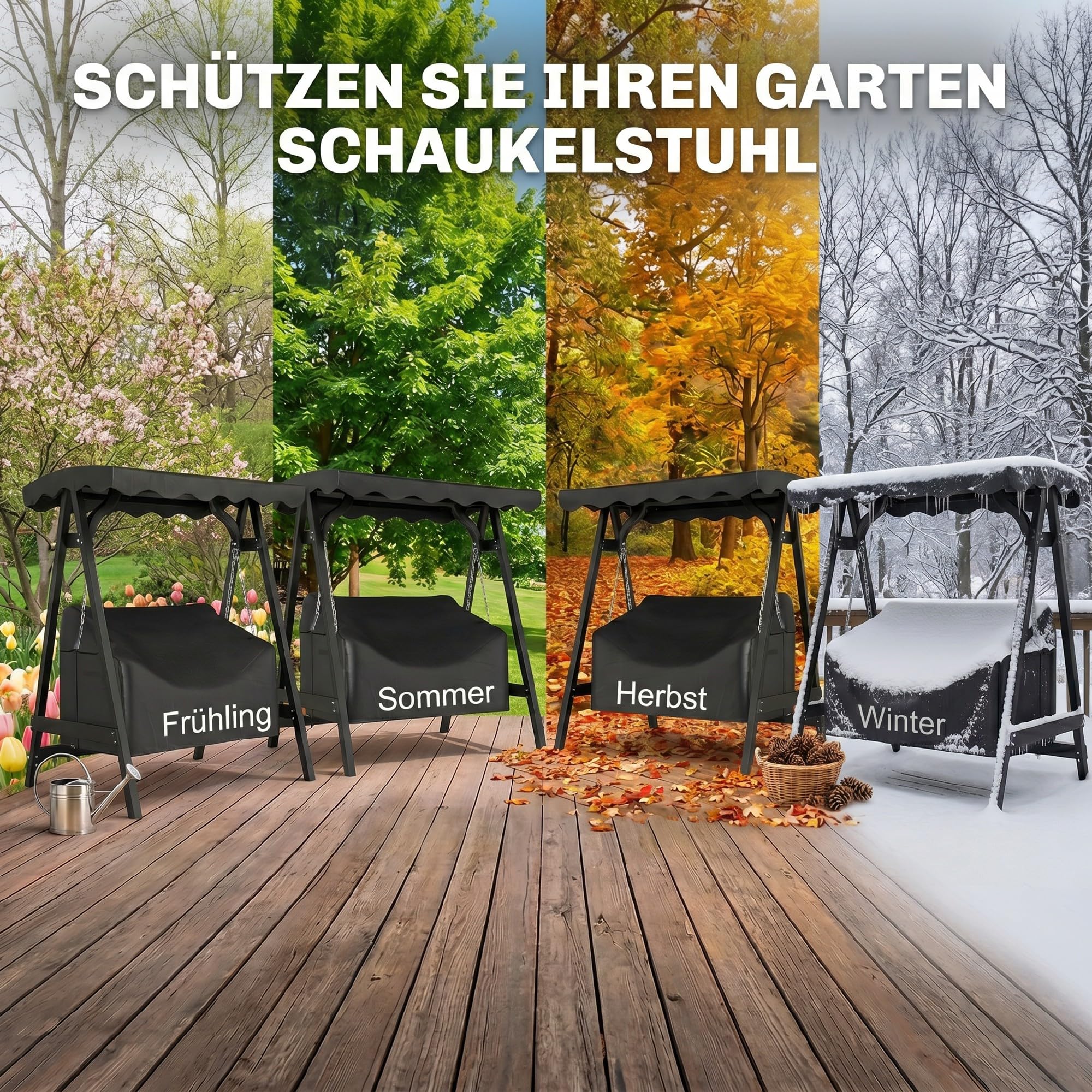 Outsunny Hollywoodschaukel Abdeckung 2 Sitzer, Wasserdichte Winddichte Schutzhülle für Gartenschaukel, UV-Beständige Abdeckplane für Gartenmöbel Hängesessel, 142 x 76 x 81 cm Schwarz