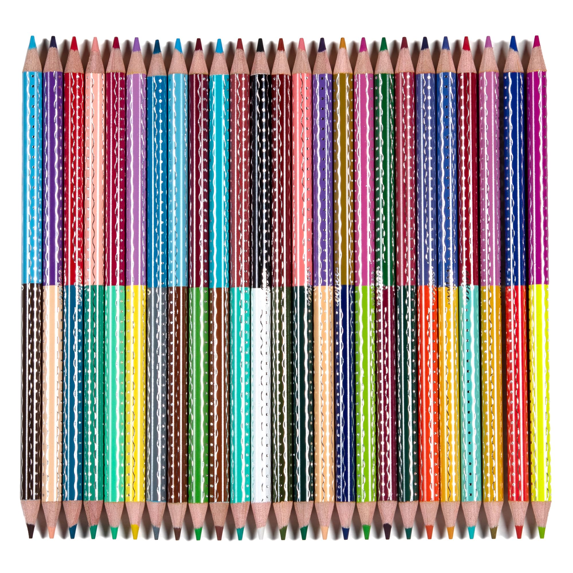 eeBoo: 25 doppelseitige Buntstifte – Regenbogen – 50 lebendige Farben, atemberaubender Behälter, Silberfolien-Akzente, Künstlerqualität, ungiftiges Kunstzubehör