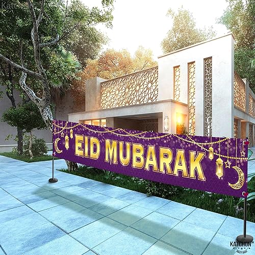 Miniatura 7 de KatchOn, Cartel grande de Eid Mubarak - Decoraciones de Eid Mubarak - 120 x 20 pulgadas  Decoraciones de Eid Mubarak para el hogar  Cartel de Eid