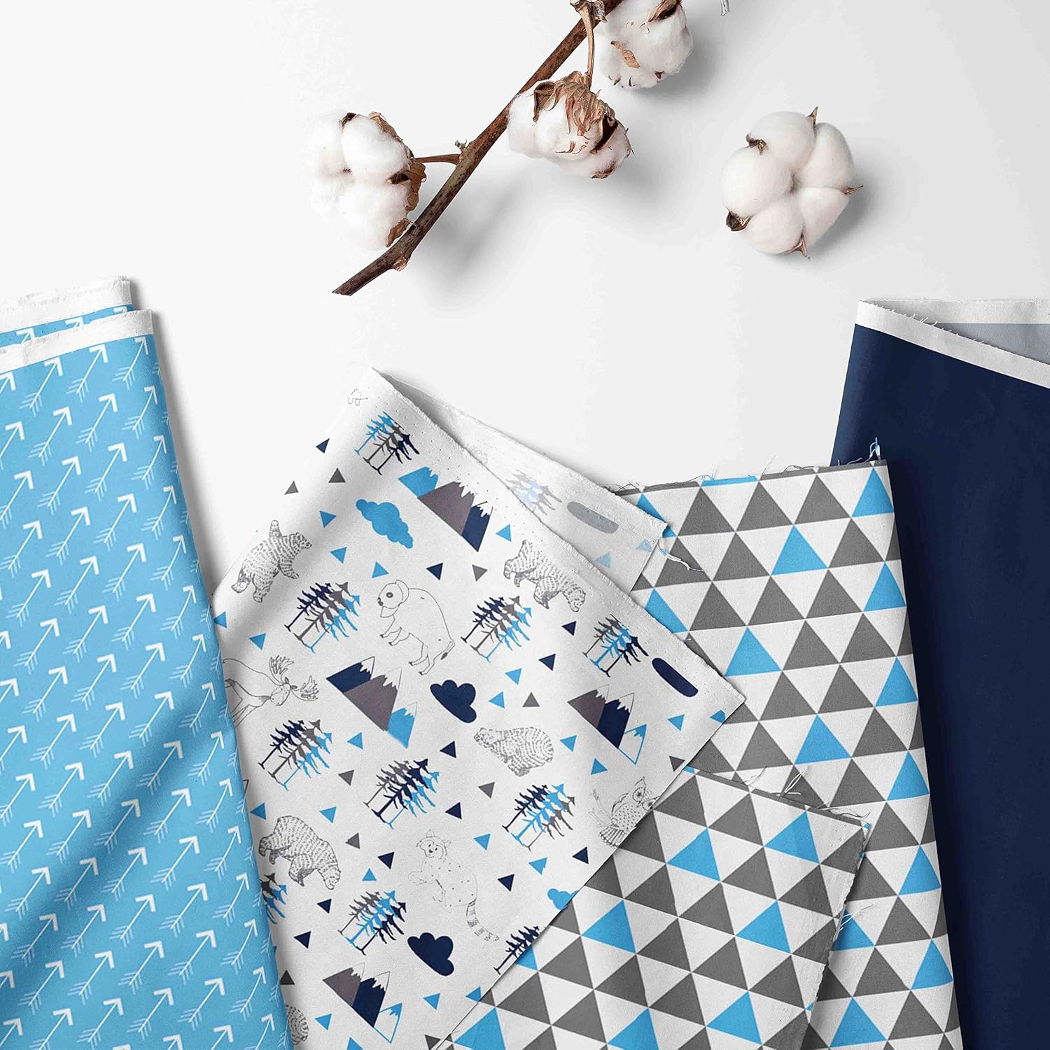 Bacati - Woodlands Forest Animals Aqua/Navy/Grey 4 Piece Cotton Crib Bedding Set with Diaper Caddy for Boys