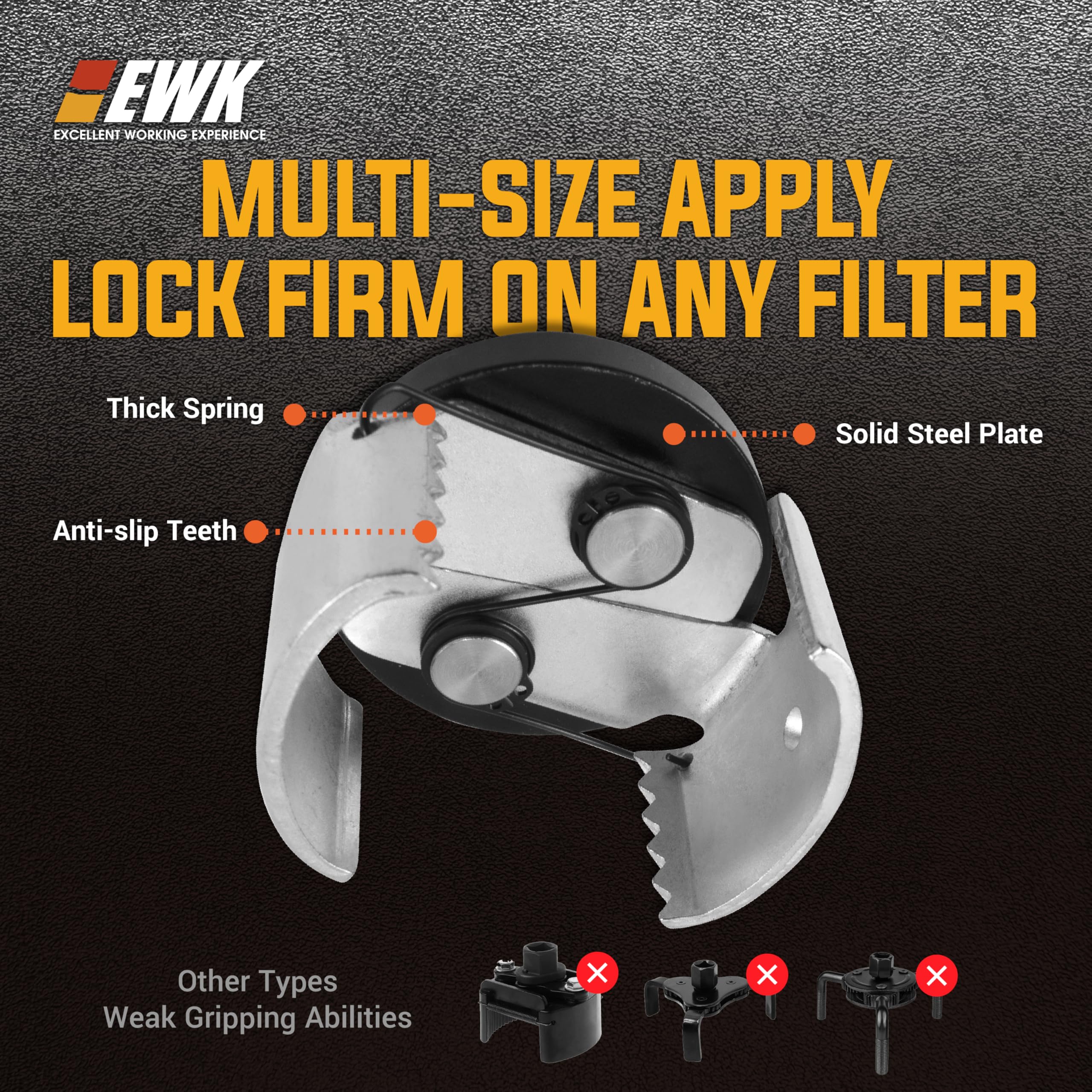 EWK Llave de filtro de aceite ajustable de 2.5 a 3.25 pulgadas para extracción de filtro giratorio