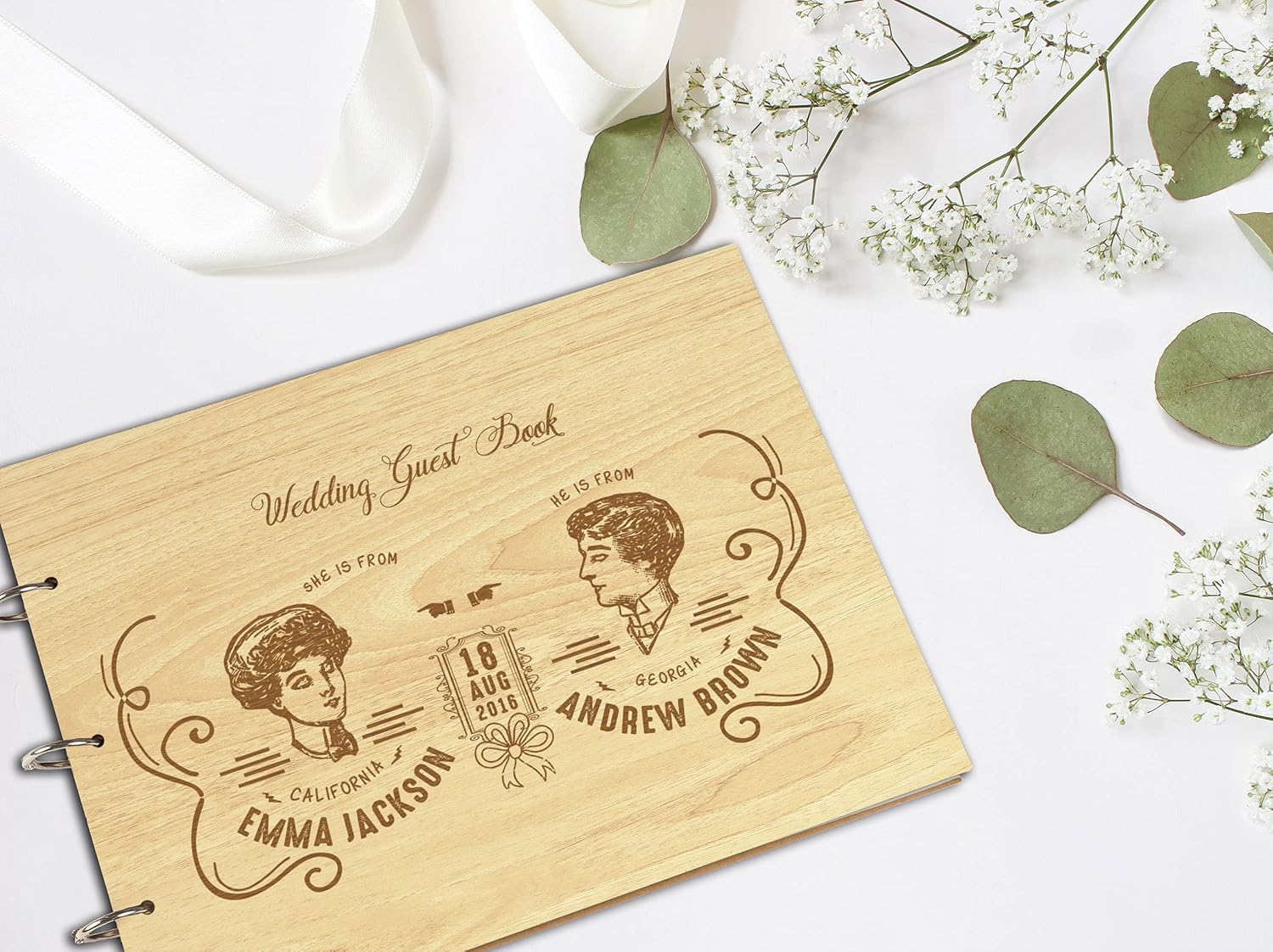 Darling Souvenir Personalized Engraved Laser Cut Wedding Guest Book Wooden Cover Sign-in Book Registry Guestbook Scrapbook-23