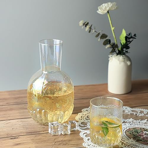 Miniatura 5 de Jarra de Agua para Mesita de Noche de Cristal Retro Transparente con Vaso, Jarra de Cristal en Relieve y Juego Nocturno con Taza