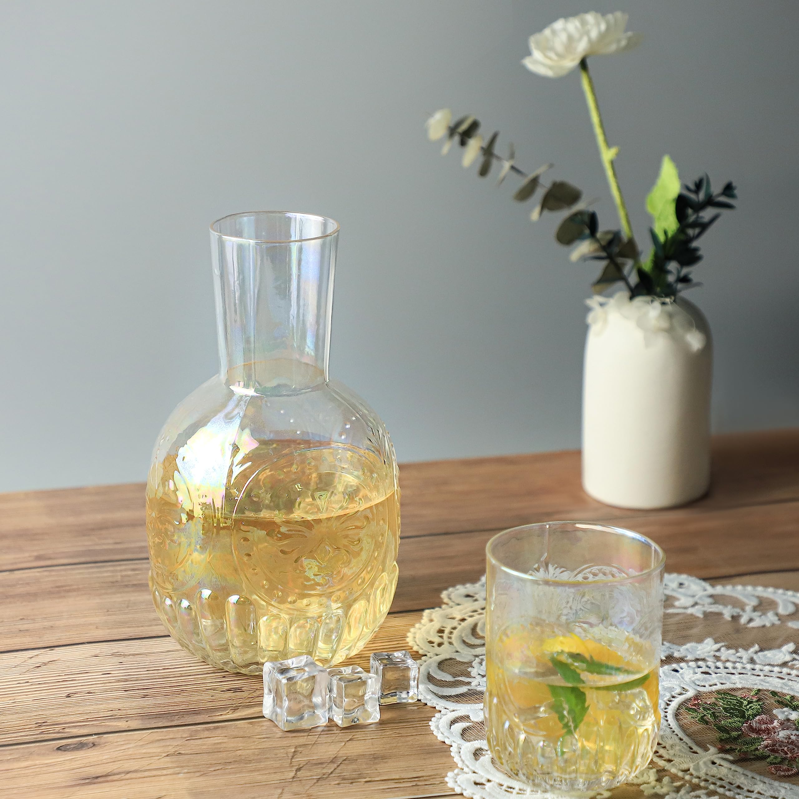 Carafe à eau rétro en verre transparent avec gobelet en verre, pichet en verre et tasse de nuit