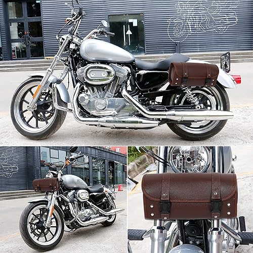 Miniatura 2 de X AUTOHAUX Bolsa de herramientas para motocicleta, bolsa de equipaje de ciclismo, impermeable, piel sintética, cuadrada, marrón, 11.81 x 5.12