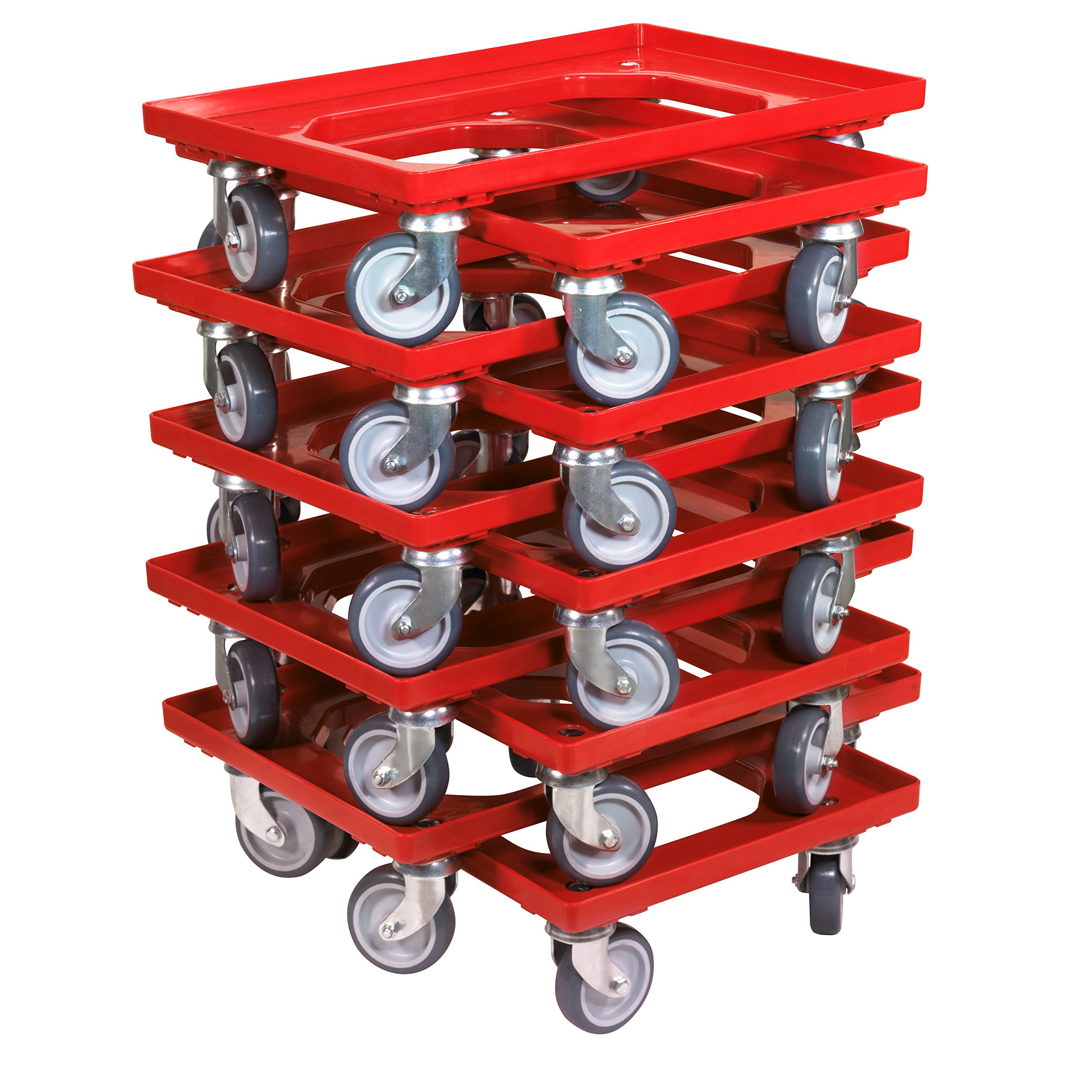 10 Stück Transportroller für Kisten 60 x 40 cm mit 4 Lenkrollen in rot