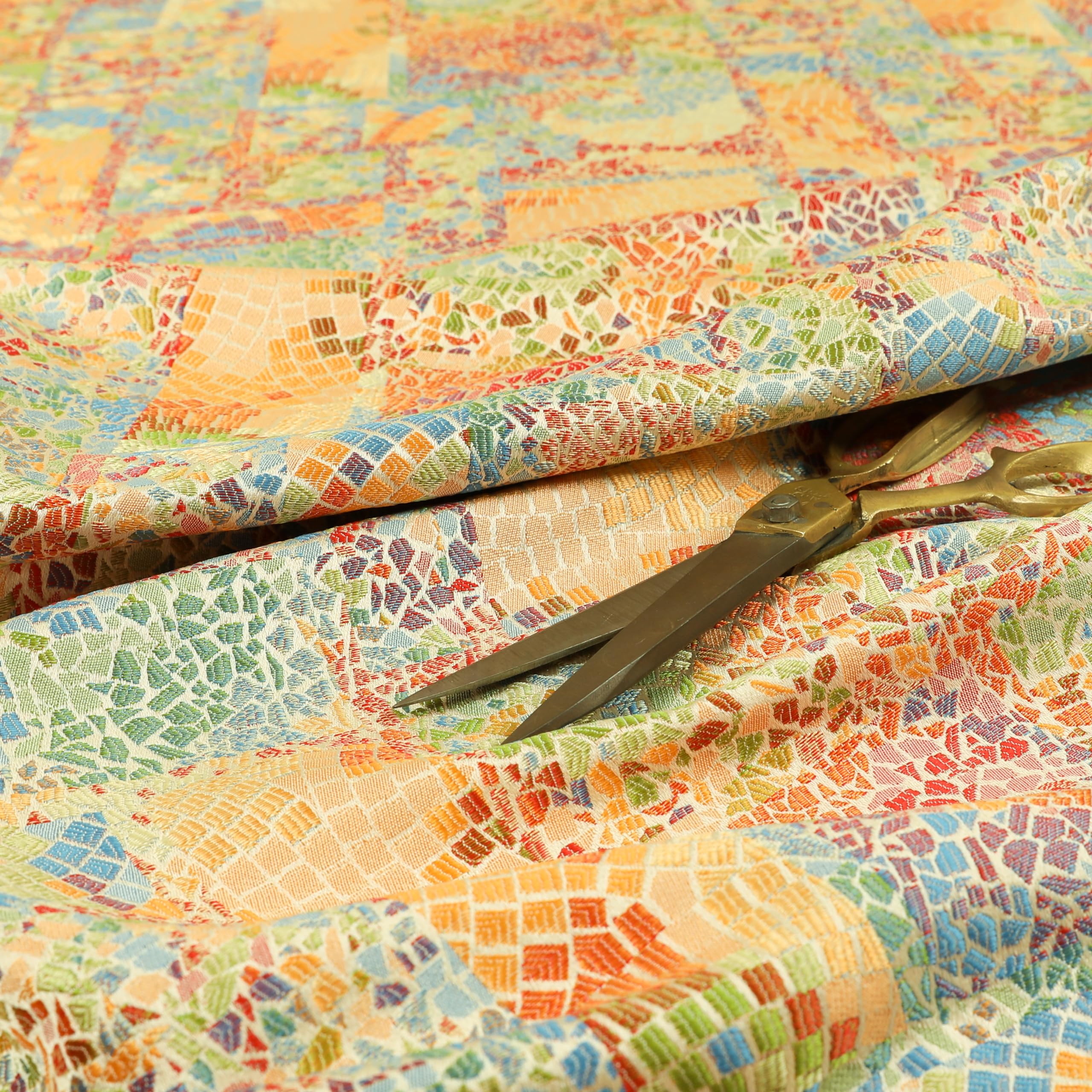 Redbrick Mill Fabrics Flame Retardant Orange Multicoloured Stained Effect Pattern Curtain Furnishing Upholstery Fabric (1 Metre)