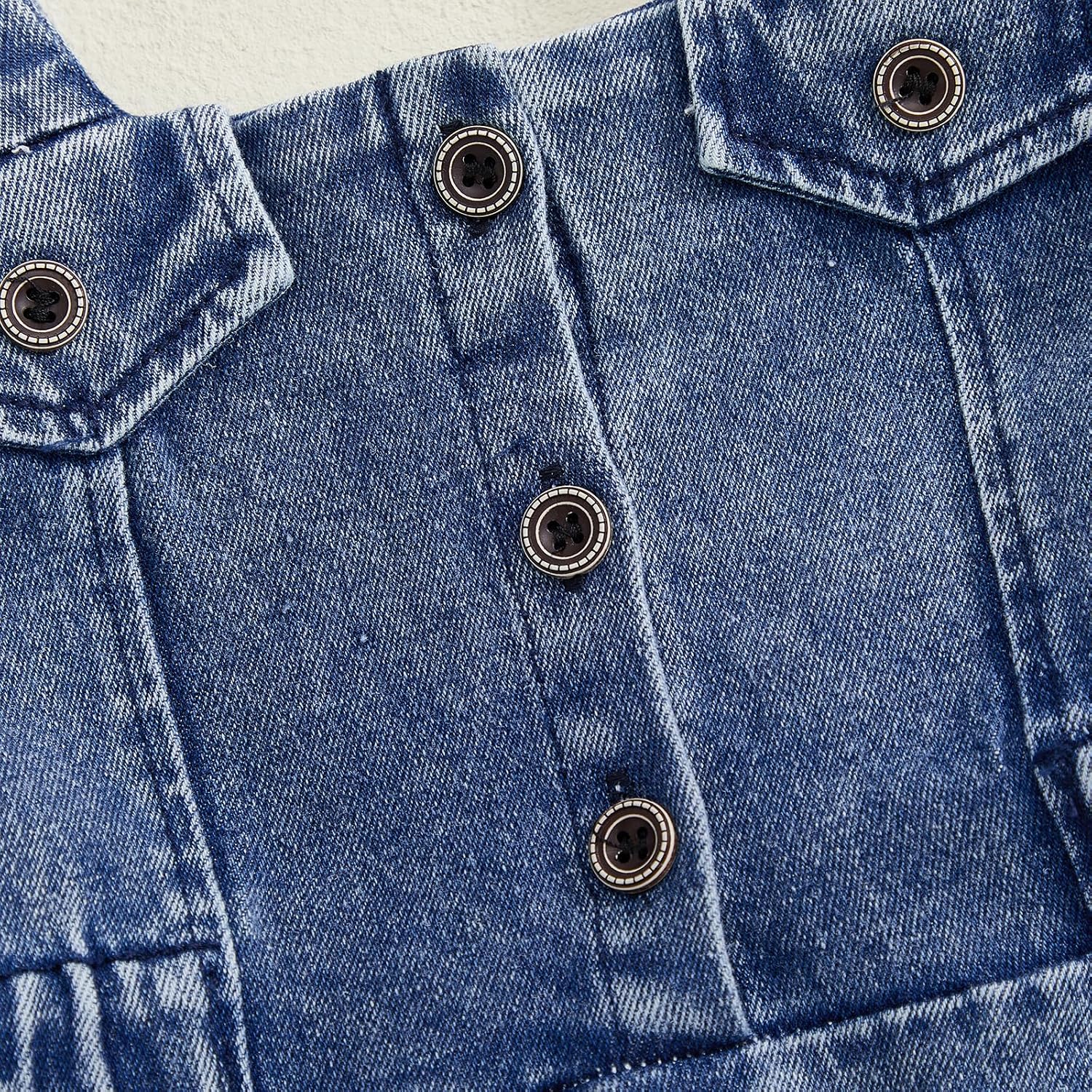 Gaono Toddler Baby Girl Denim Dress Long Sleeve Square Neck Button Down A-line Blue Jean Dresses Fall Winter Clothes