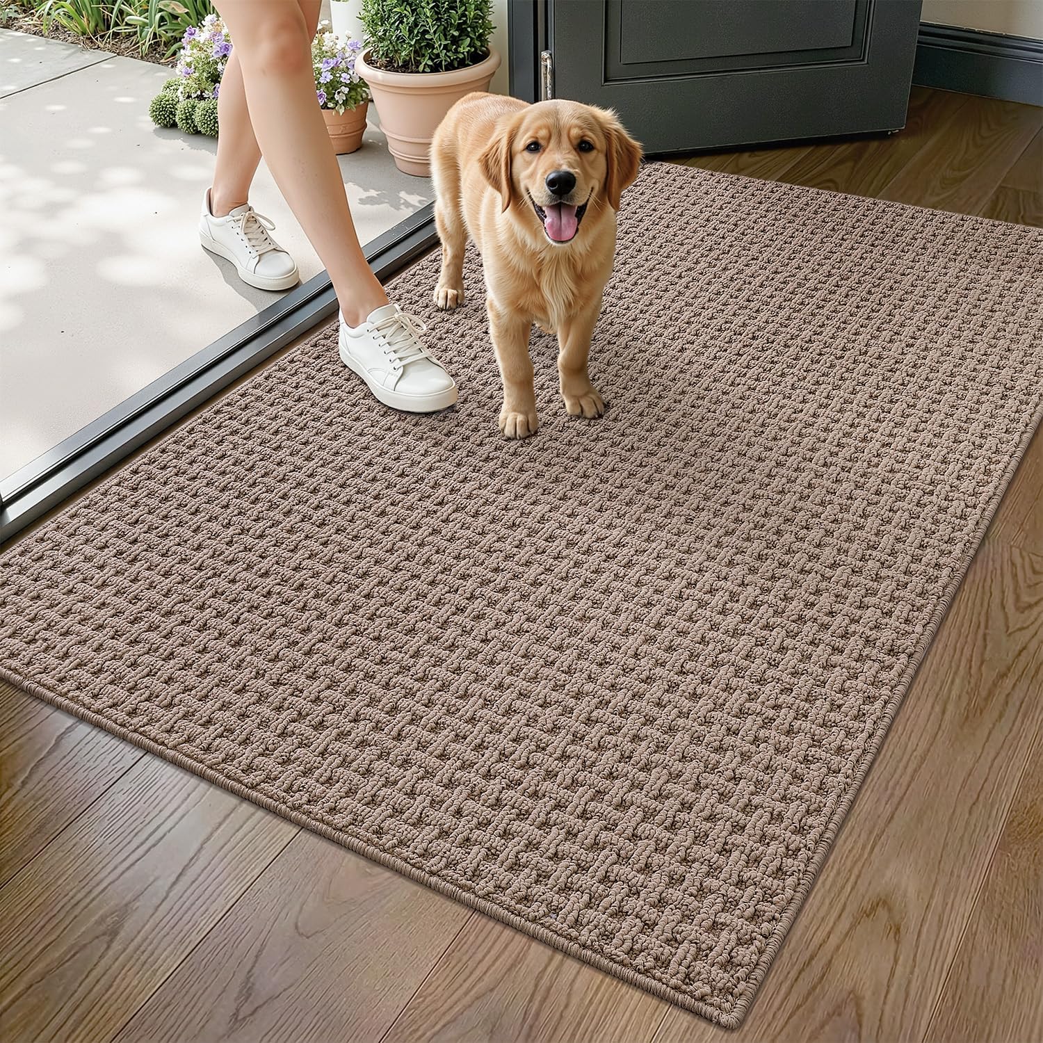LUMI Washable Door Mat Indoor Entrance 36x60, Dirt Trapper Front Door Mats with Absorbent Interior and Non-Slip Rubber Backing, Entryway Doormat, Beige