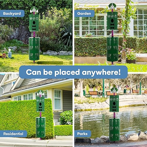 Miniatura 6 de Flybold Estación de basura para perros Bote de basura para excrementos de perro al aire libre con dispensador de bolsas de excremento 400 bolsas