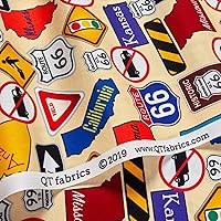 Vista 3 de QT Fabrics This & That II Route 66 Road Signs Cream, Quilting Fabric by the Yard