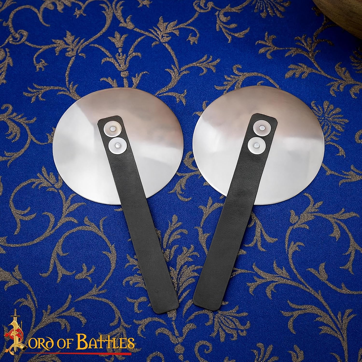 Lord of Battles Medieval Steel Rondels with Leather Straps - Pair of 16 Gauge Armor Joint Protectors for Reenactment, LARP & Costume