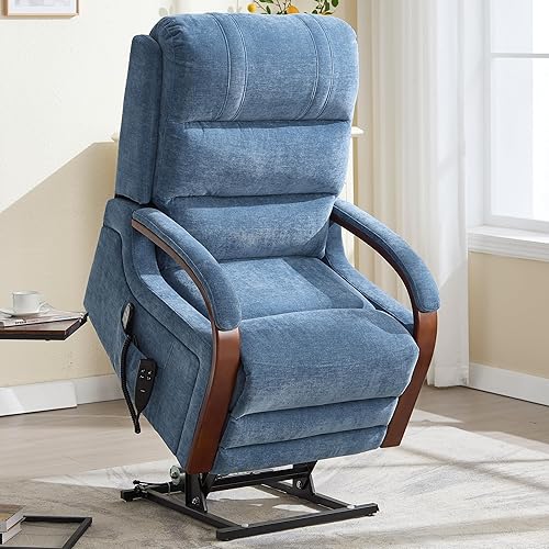 Dual Motor Power Lift Recliner Chair, Lift Chair with Massage and Heat for Elderly, Lay Flat Recliner, Standing Assistance, Infinite Position Reclining, Living Room Chair, Chenille, Blue