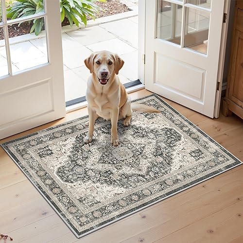 Miniatura 106 de Alfombras de área de 8 x 10 pies para sala de estar, vintage lavable con parte trasera antideslizante, resistente a las manchas, alfombra de área