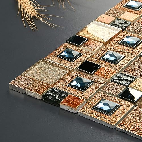 Miniatura 10 de Mosaico de vidrio y piedra para salpicaduras de cocina, pared de ducha de baño, etc., colección Mini Teseo", cuadrados mixtos, 12 x 12 x 516