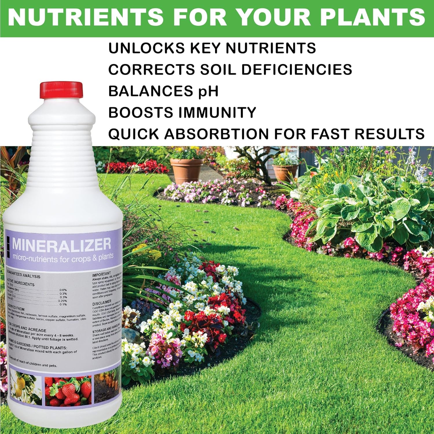 Organic Liquid Mineral Fertilizer for Plants – Fix Nutrient Deficiencies & Restore Soil Health – Micronutrients for Strong Growth & Yield – Garden, Vegetables, Indoor (GGO Mineralizer)