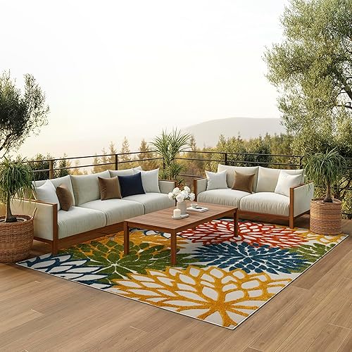Nourison Aloha Indoor/Outdoor Floral Turquoise Multicolor 7'10" x 10'6" Area Rug, (8' x 11')
