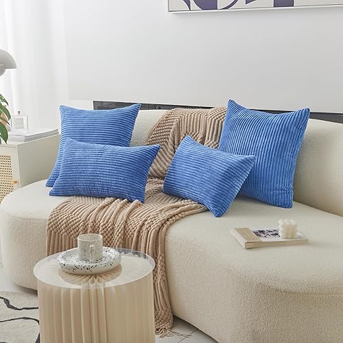 Vista 88 de Home Brilliant - Juego de 2 fundas de almohada de 24 x 24 pulgadas / 61 x 61 cm., de terciopelo de pana a rayas, cojín cuadrado decorativo, funda