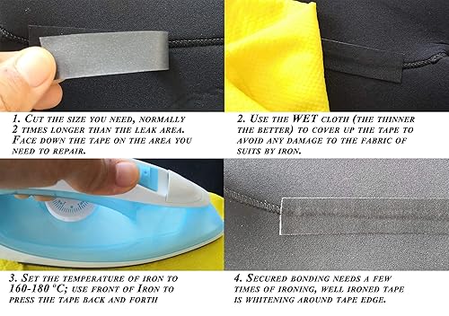 Miniatura 5 de LLPT Cinta de reparación de trajes de neopreno para planchar de 0.8 x 16.5 pies, parche de sellado de costuras impermeable para neopreno traje de