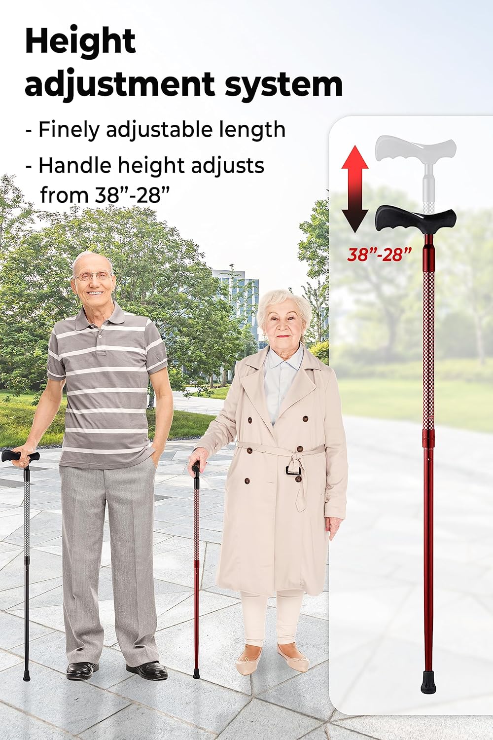 Ergonomic Walking Cane for Men & Women – Foldable & Adjustable Walking Stick with Lightweight Duralumin, Shock-Absorbing Lock (Right-Handed Grip, Burgundy)