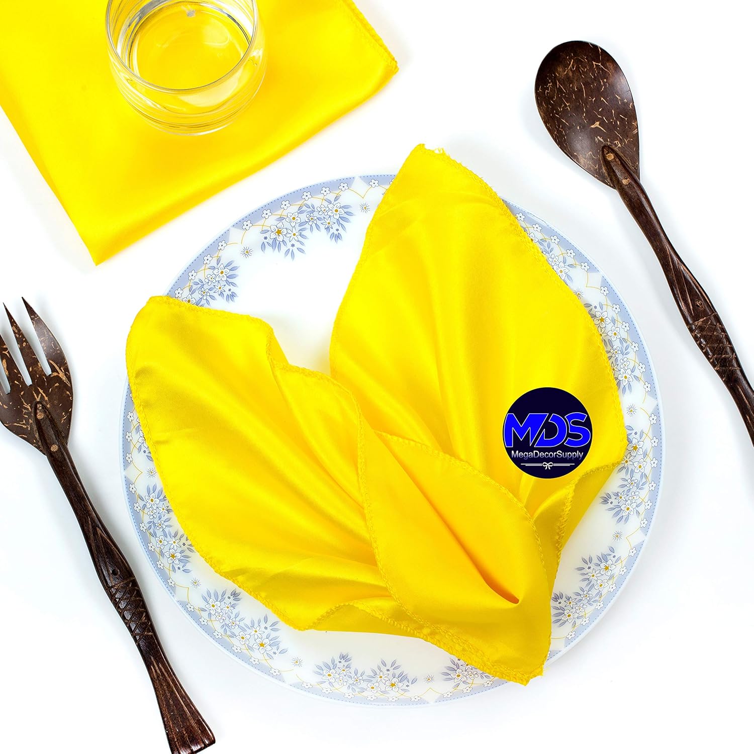 MDS Pack of 100 Satin Napkin Square 12 X 12 Inches Sliky Smooth Dinner Table Napkins Handkerchief for Weddings Baby Shower Birthday Party Home Banquet Dining Table Top Decorations - Yellow