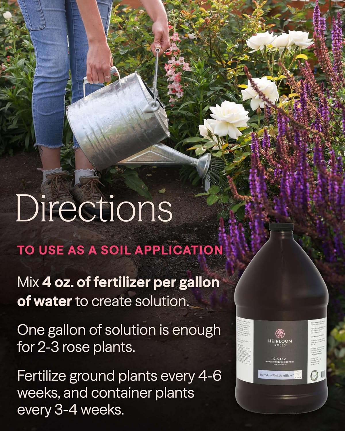 Heirloom Roses Founder’s Fish Fertilizer, Plant Food for Plants, Organic Liquid Emulsion Fertilizer, Garden Fertilizers for Rose Flower and Tomato Outdoor Gardening, 128 Fl Ounces, Pack of 1