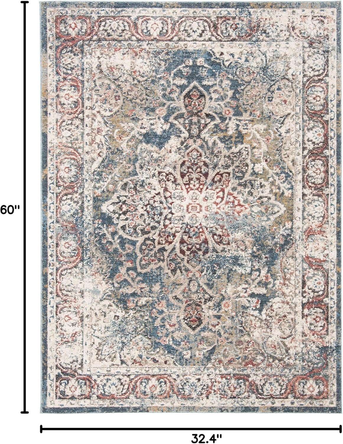 SAFAVIEH Carlyle Collection Accent Rug - 2'7" x 5', Turquoise & Ivory, Oriental Distressed Design, Non-Shedding & Easy Care, Indoor/Outdoor & Washable-Ideal for Patio, Backyard, Mudroom (CYL215J)