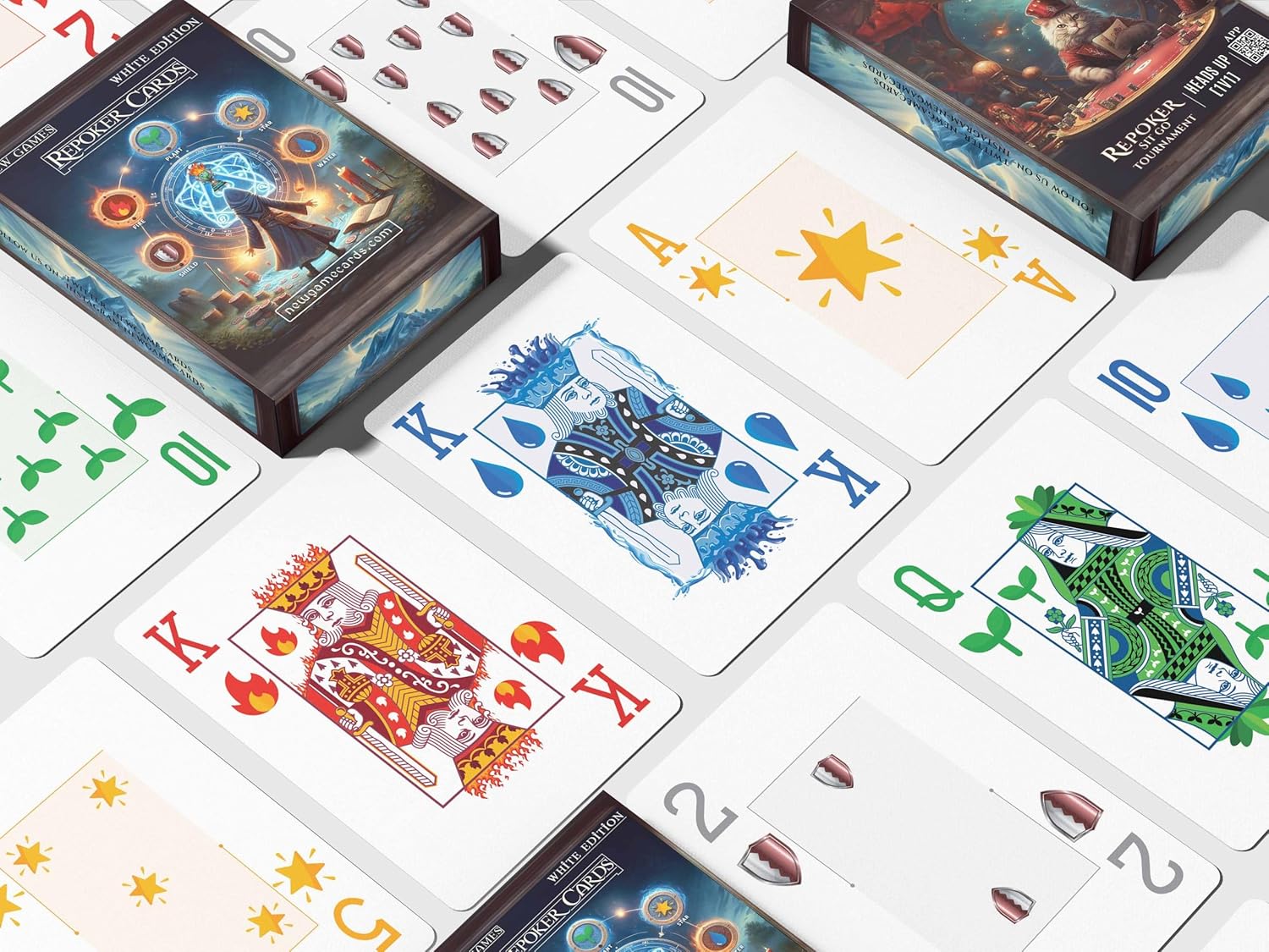 Premium Poker Cards (White and Black Edition) – 10-Deck Display Box | 65-Card Decks | 100% Plastic | Ideal for Stores, Distributors, Gifts, Collections & Game Rooms | Waterproof & Durable (WHITE)