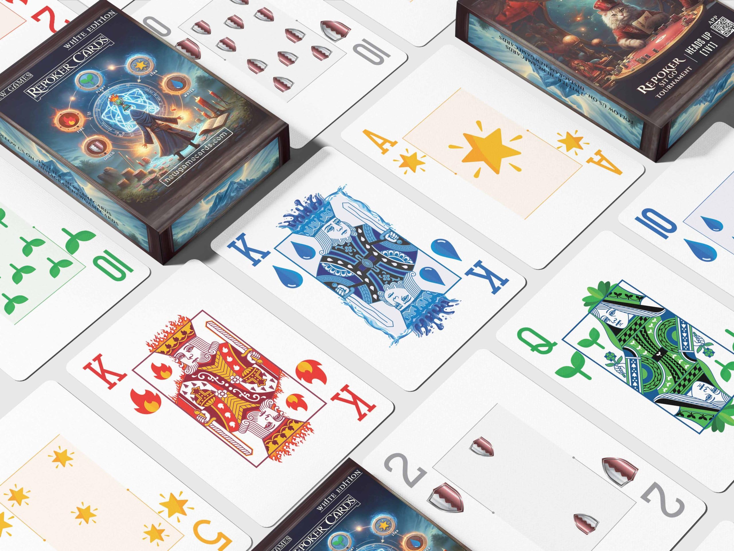 Baraja De Póquer Premium De 65 Cartas De Plástico Impermeable – Edición Blanca Y Negra Con Símbolos Elementales | Ideal Para Clubes, Jugadores Y Coleccionistas