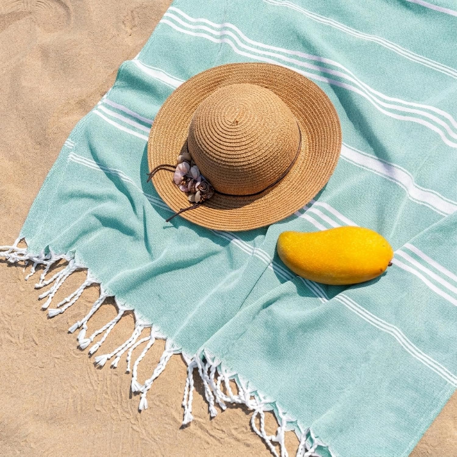 Aegero Turkish Beach Towel, 36"x71" Quick Dry Sand Free Oversized Bath Pool Swim Towel, Lightweight Travel Turkish Towels Vacation Essentials, Aqua