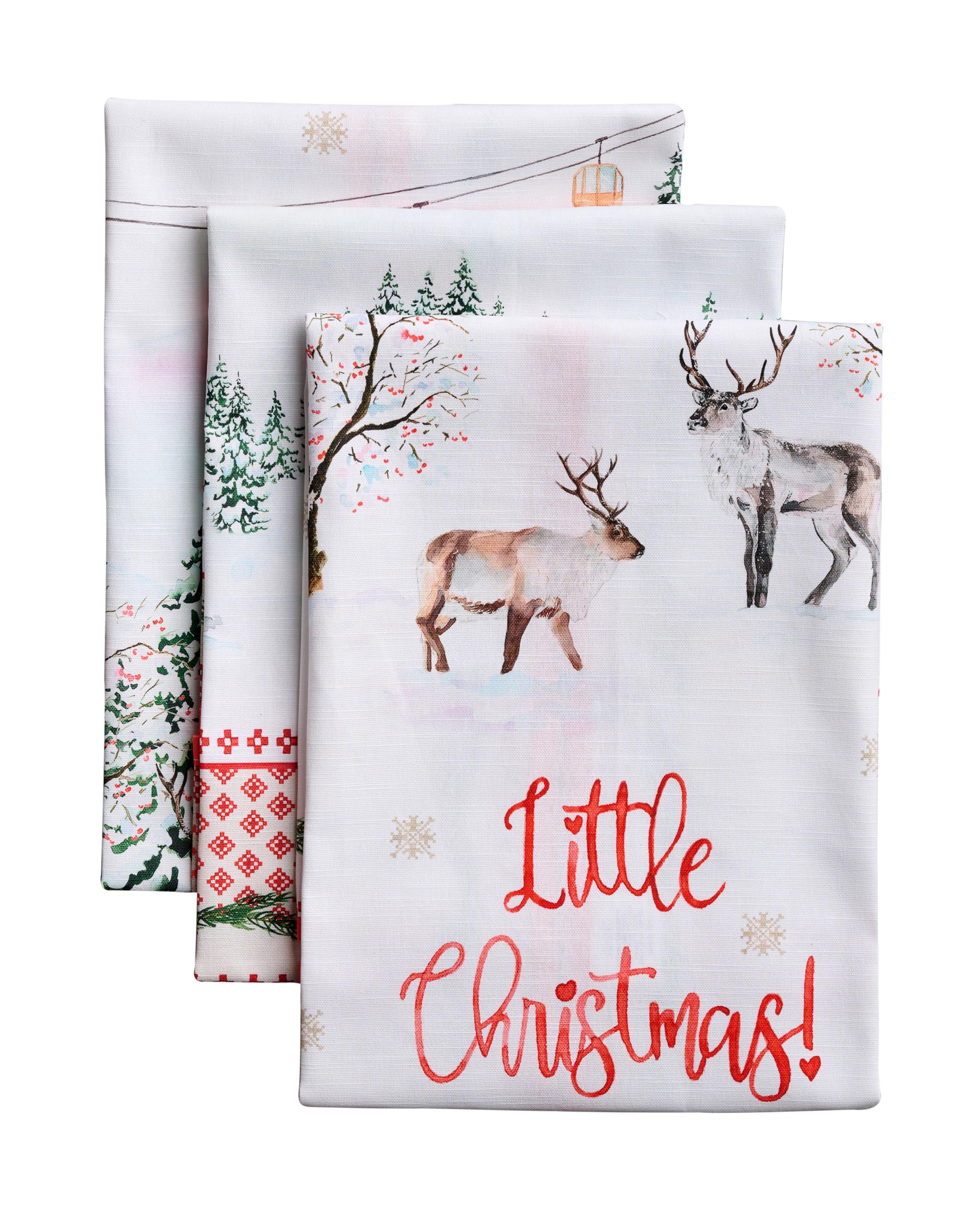Maison d' Hermine Kitchen Towels Set of 3 100% Cotton 70 CM x 50 CM Reusable Cloth Tea Dish Towels Absorbent with Hanging Loop for Kitchen Dining Christmas Decorations (Rural Christmas)