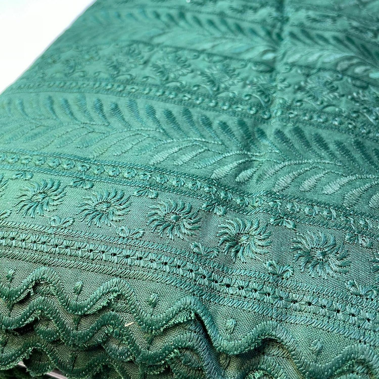 Indian 100% Cotton Lawn All Over Border Broderie Anglaise Embroidered Dress Craft Fabric Material 44" - Image 4
