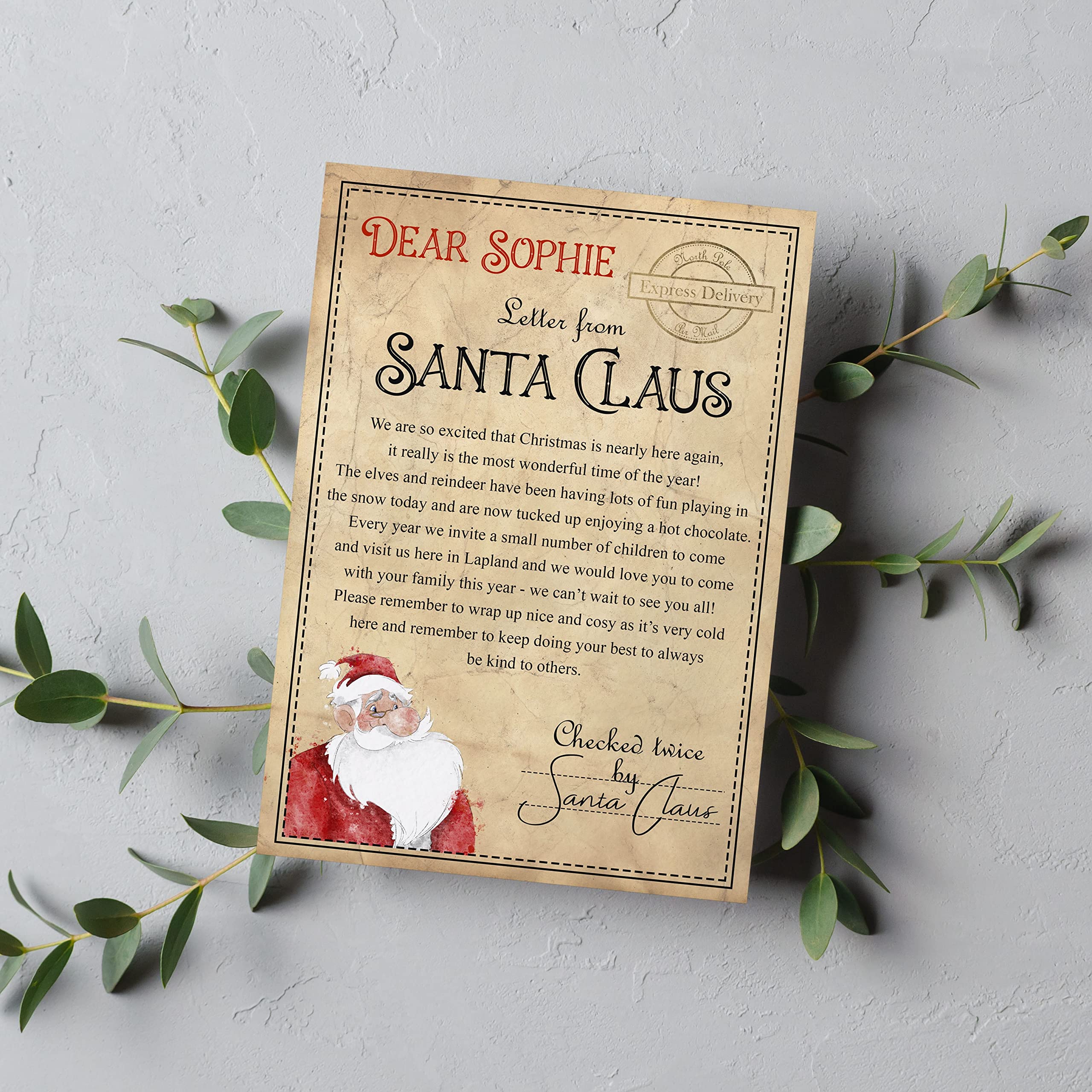Personalised Lapland Invitation Santa Letter with vintage envelope and sealed with a real wax seal.