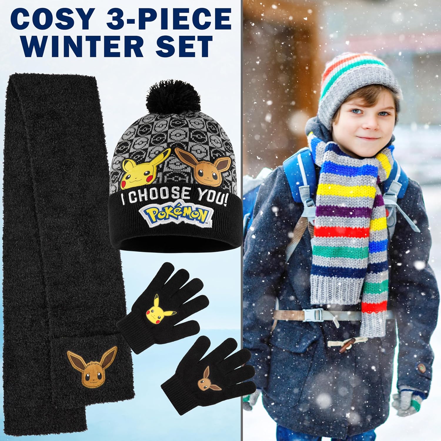 Pokemon Gifts for Boys Beanie, Gloves, and Scarf Set for Boys 4-12 Yrs, 2 or 3 Pcs Winter Accessories, Winter Hat, Knit Gear - Image 2