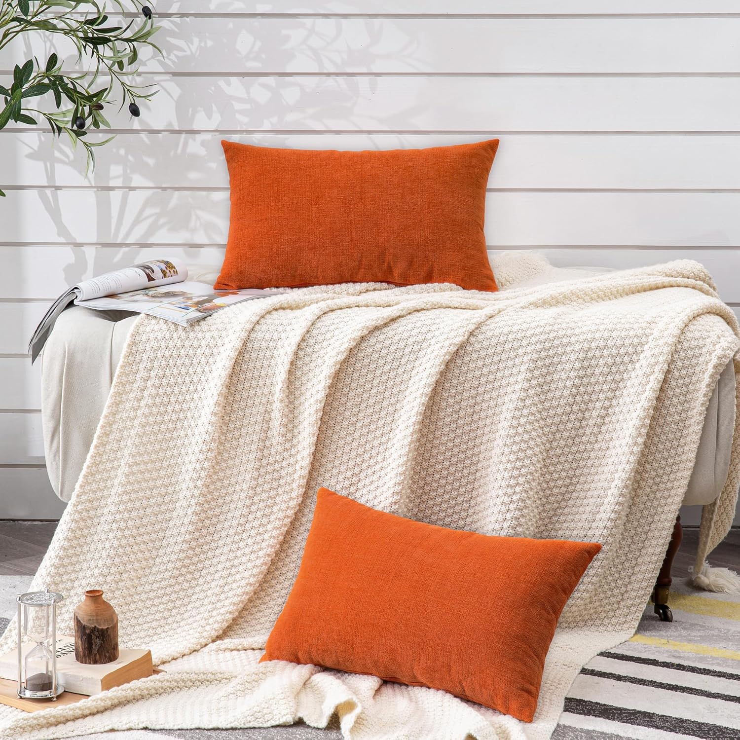 GAWAMAY Lumbar Pillow Decorative Rectangle Throw Pillow Covers 12"x20" Inch Set of 2, Super Soft Chenille Pillowcase for Living Room Bedroom Sofa Couch Cushion Cover Burnt Orange 30x50cm (ONLY COVERS) - Image 5