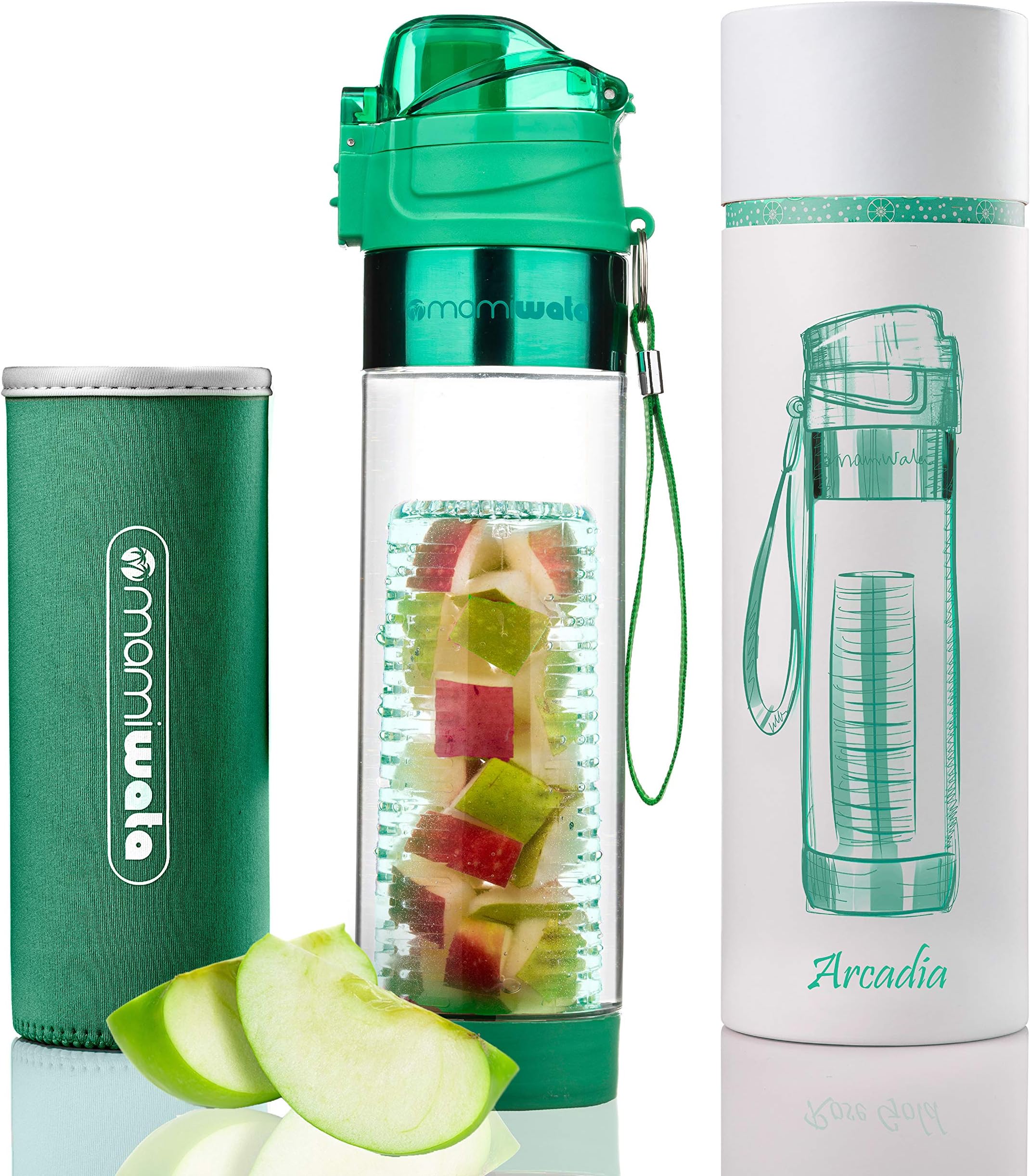 Fruit Infuser Water Bottle – 24 oz – Tritan Plastic - Unique Stylish Design – Fruit Infused Water recipes eBook & Insulating sleeve – Beautiful Gift Box