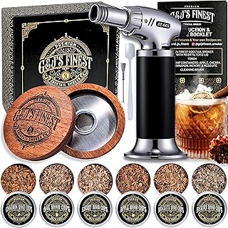 Whiskey Smoker Kit with 3-Flame Torch - 6 Wood Chips & Gift Box for Smoking Drinks| Cocktail Smoker Kit| Bourbon Smoker Kit| Old Fashioned Smoker Kit | Whiskey Gift for Men (No Butane Incl.)