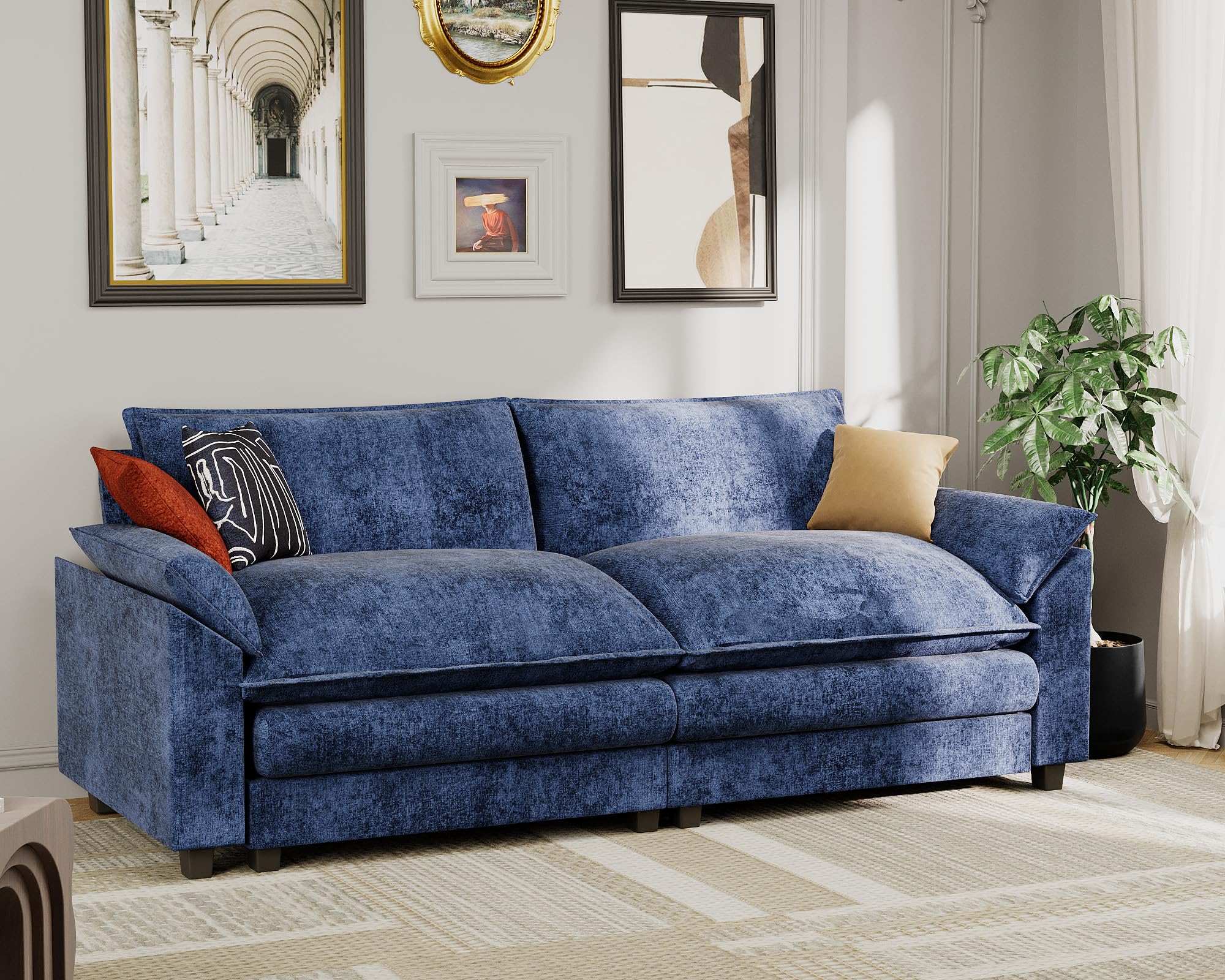 JUMMICO 79” Sectional Sofa Modern Deep Couch, Loveseat Chenille Fabric Modular Sofa Sleeper Comfy for Living Room/Bedroom/Apartment (Blue, Loveseat