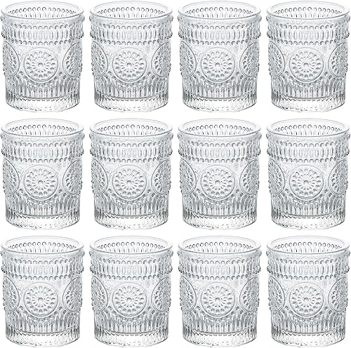 Portavelas votivas de vidrio, 12 unidades, velas votivas de té de boda a granel, centros de mesa pequeños vintage de otoño para Navidad, fiesta en