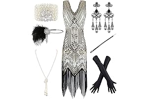Women's 1920s Vintage Gatsby Sequins Fringe Flapper Dress with Roaring 20's Accessories Set