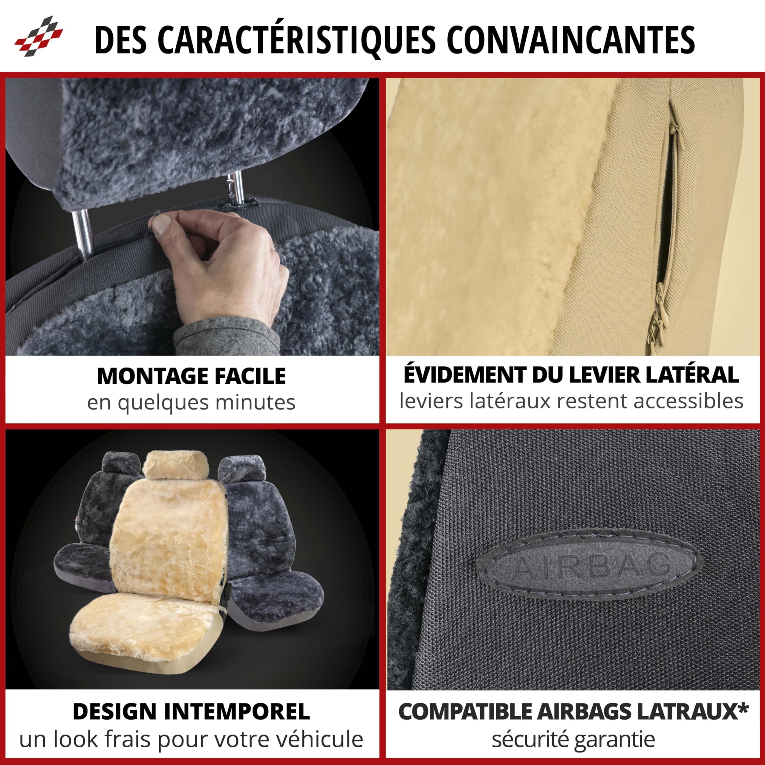 Walser Housse de siège Auto en Peau d'agneau Iva, 100% Peau de Mouton Housse de siège pour Voiture, 1 pièce de Fourrure d'agneau Housses de sièges Avant de Voiture Beige