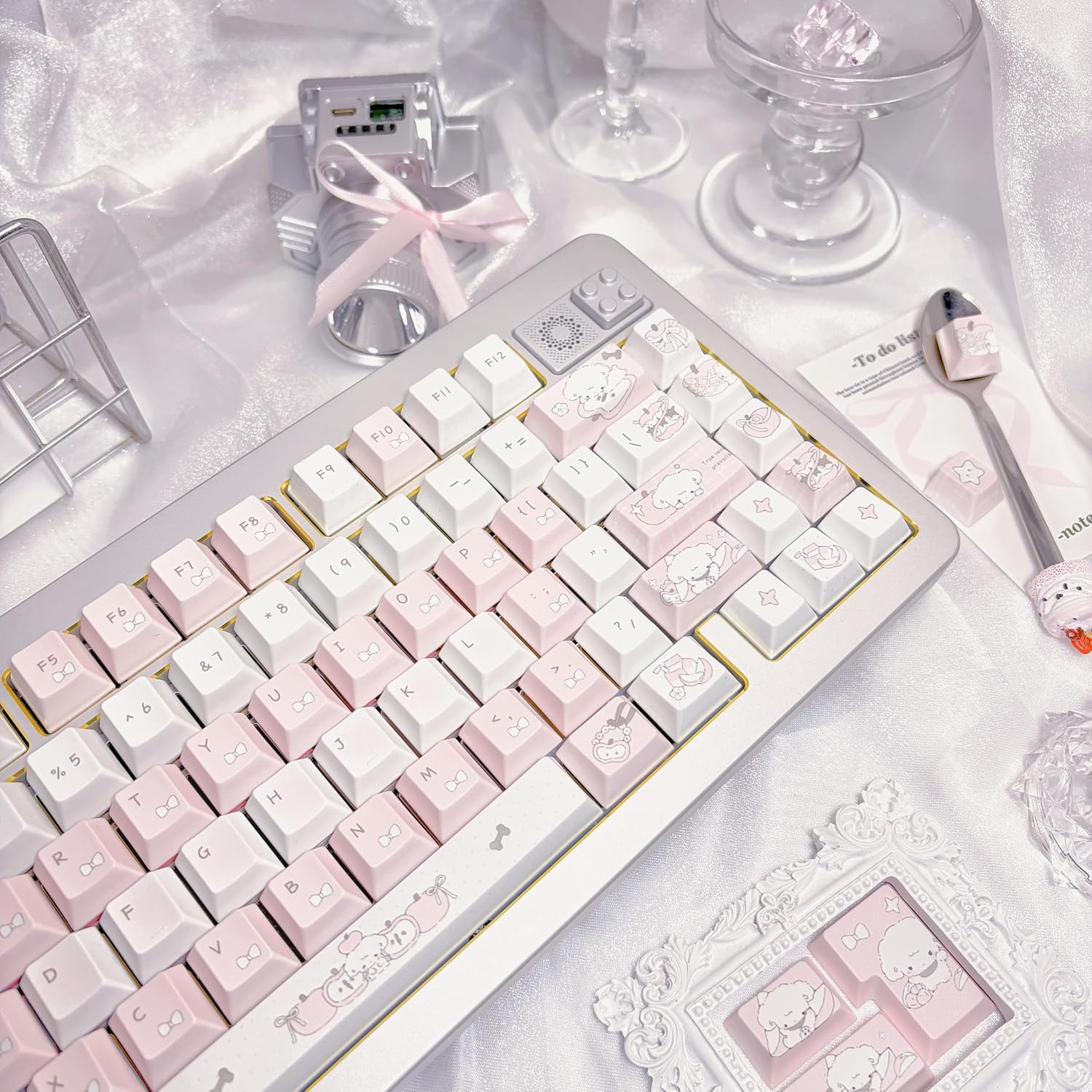 Cute Keycaps Puppy Fruits Pink PBT 140 Keys MX Switch Key Cap